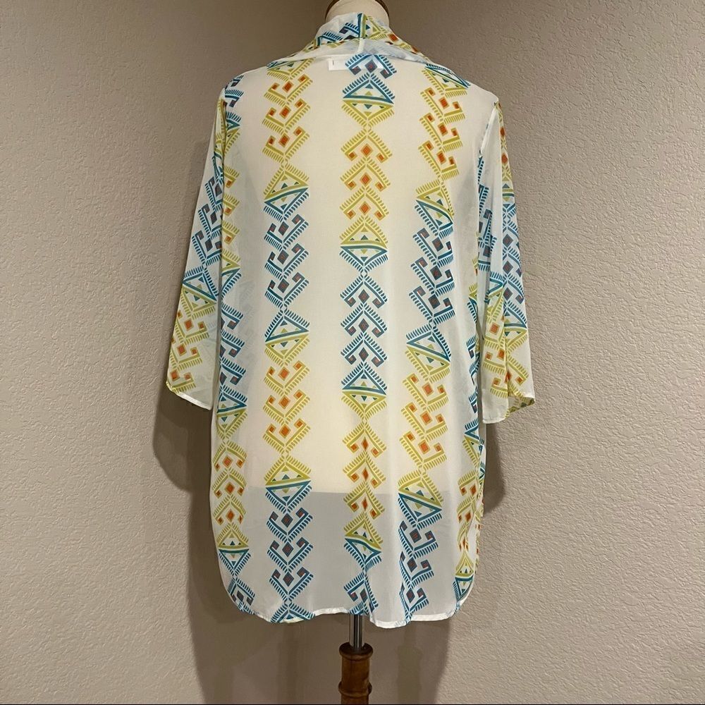 Peach Love California Aztec Geometric Kimono Sheer Ivory Chiffon Boho USA M - Picture 3 of 11